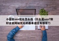 小企业seo优化怎么选（什么是seo?做好企业网站优化的基本途径有哪些?）