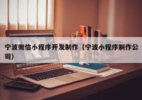 宁波微信小程序开发制作（宁波小程序制作公司）